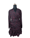 Plum Leopard Print Ruched Faux - Wrap Dress - Funkify