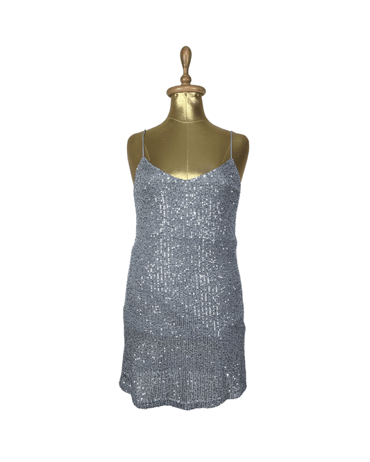 Primark Silver Sequin Slip Mini Dress - XS - Funkify