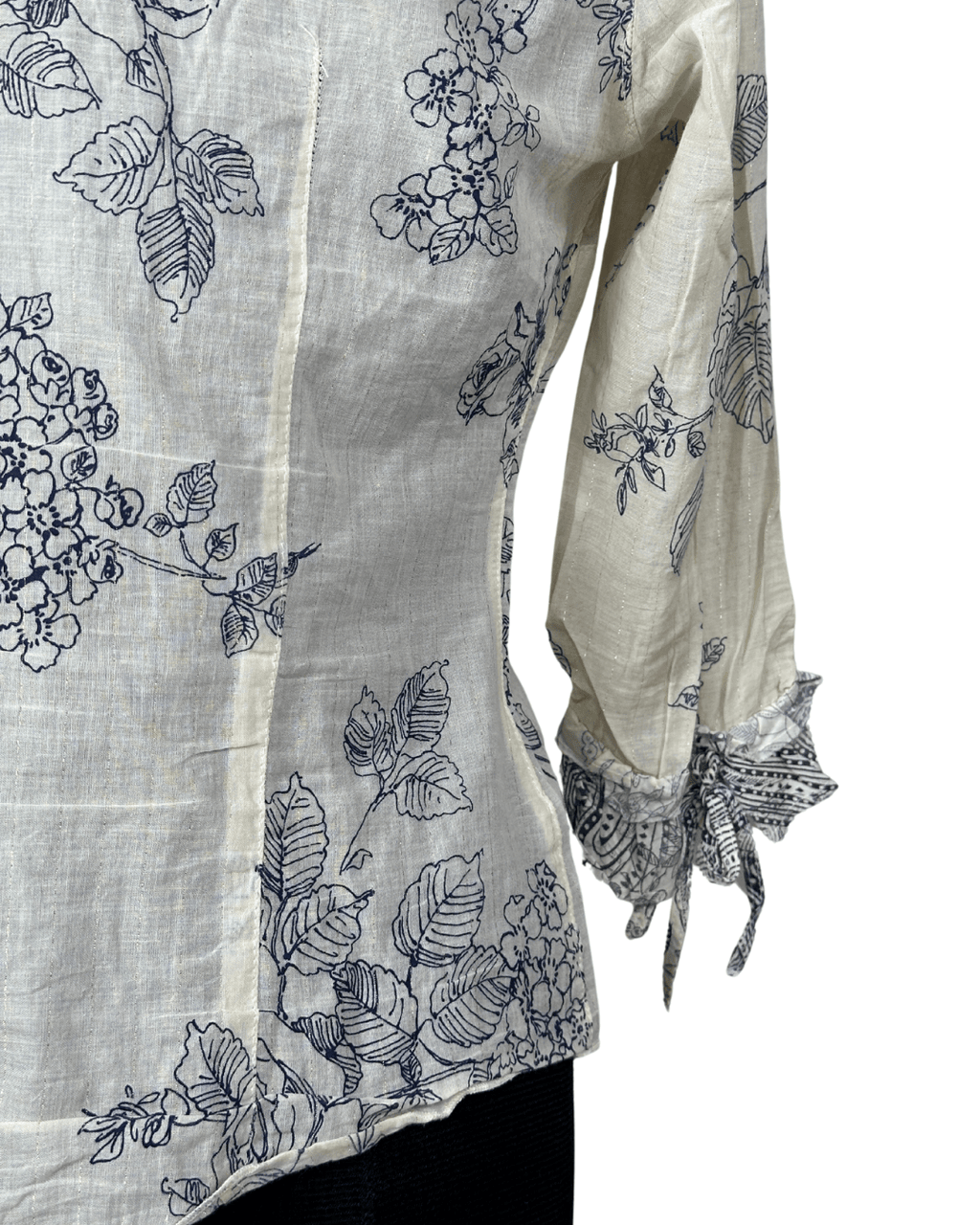 Principles Petite Floral Tie - Front Ruffle Blouse - Small - Funkify