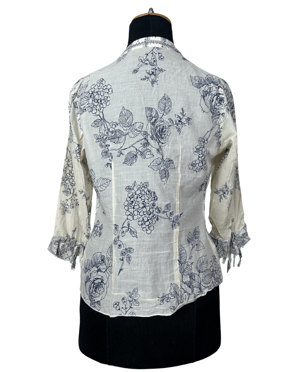 Principles Petite Floral Tie - Front Ruffle Blouse - Small - Funkify