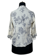 Principles Petite Floral Tie - Front Ruffle Blouse - Small - Funkify