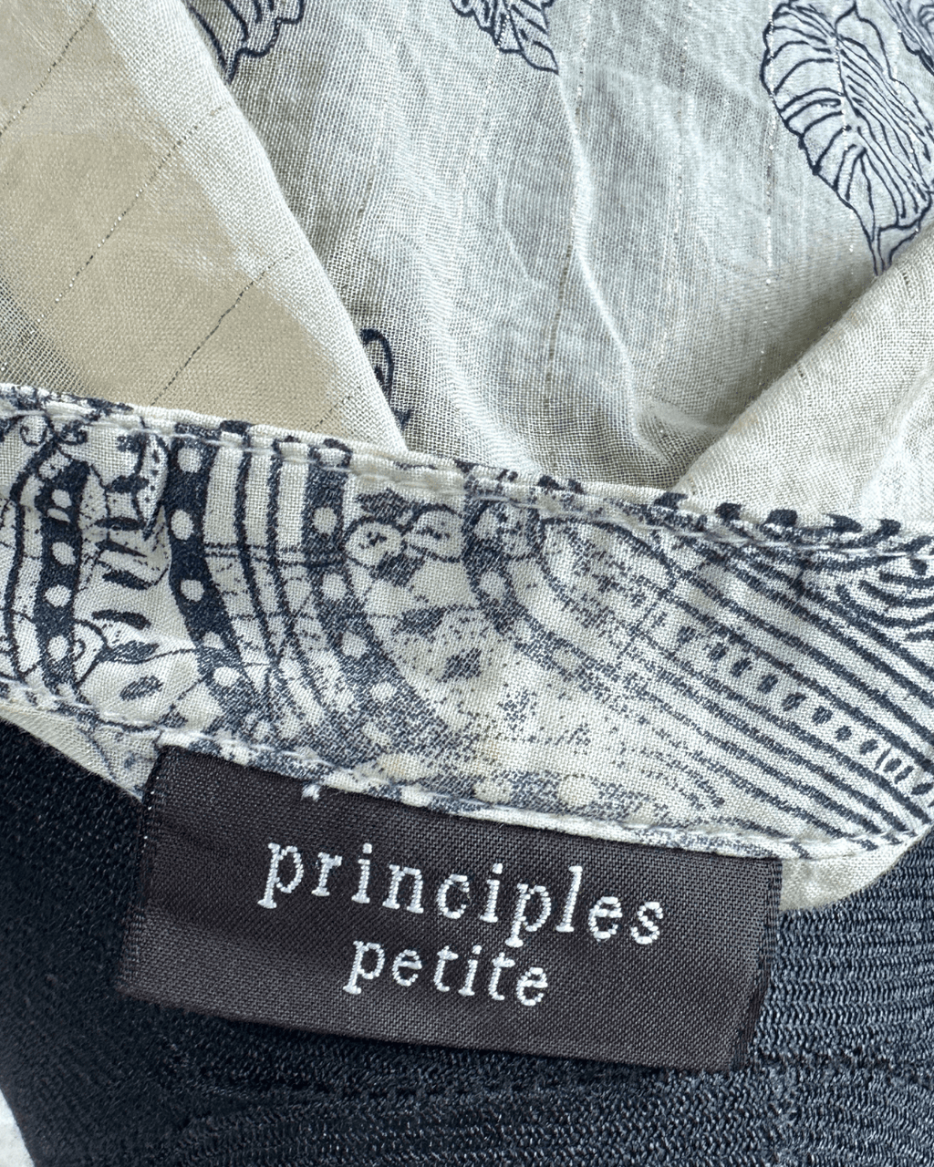Principles Petite Floral Tie - Front Ruffle Blouse - Small - Funkify