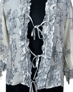 Principles Petite Floral Tie - Front Ruffle Blouse - Small - Funkify