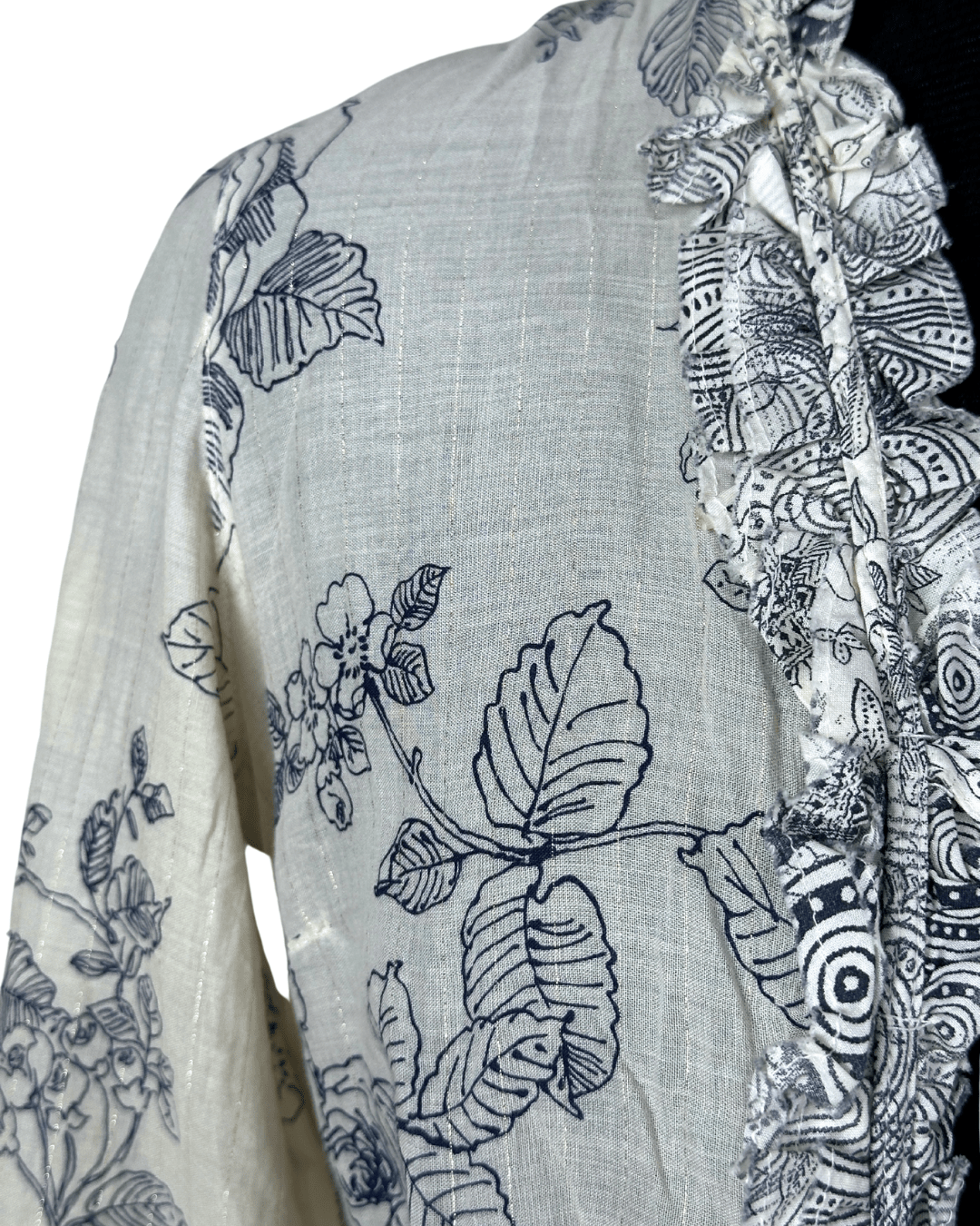 Principles Petite Floral Tie - Front Ruffle Blouse - Small - Funkify