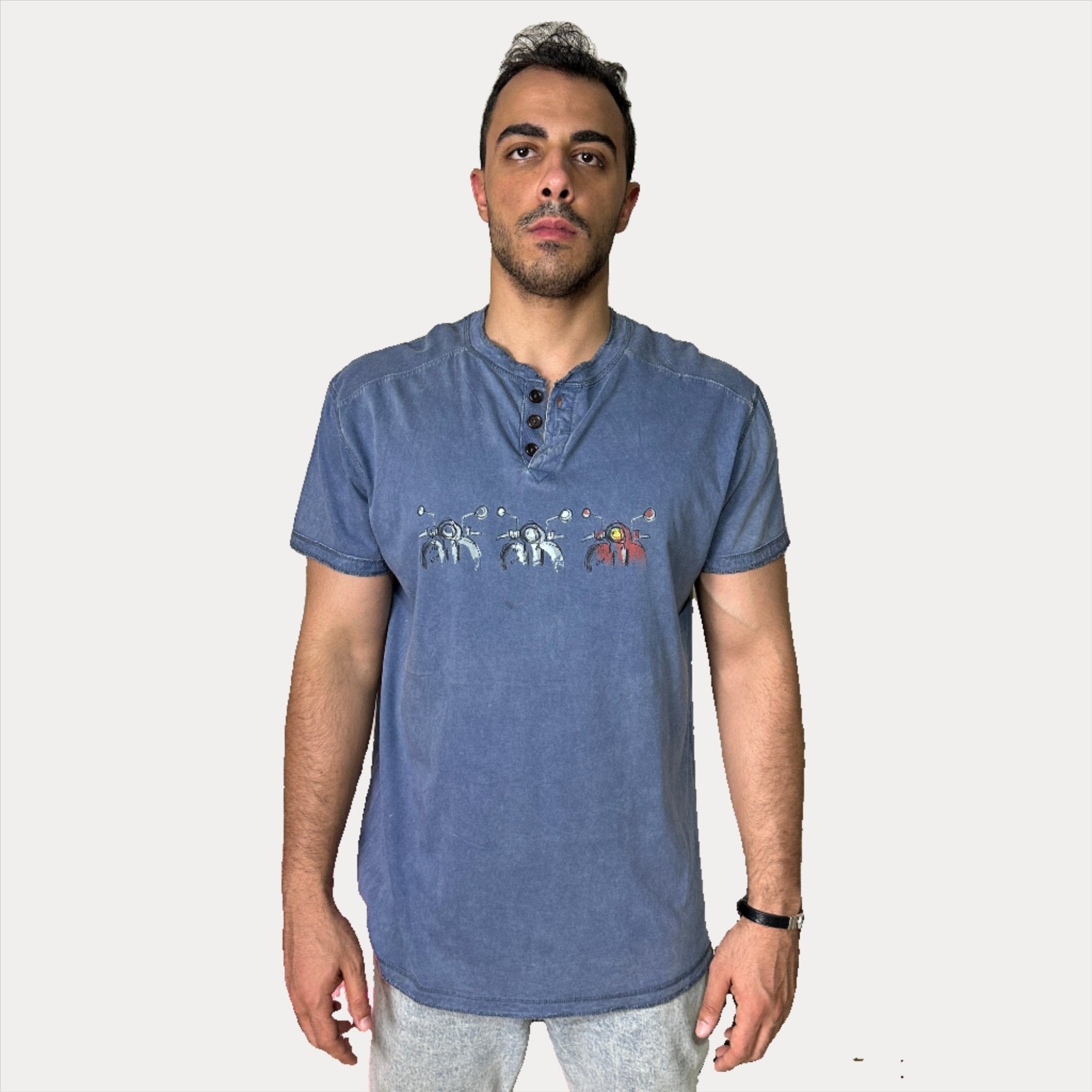 Quarter Button Motorcycle Graphic Tee 2XL - Funkify