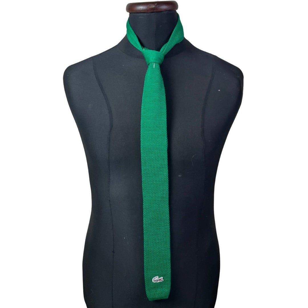 RARE Vintage Chemise Lacoste Wool Knitted Green Necktie 6 cm - Funkify
