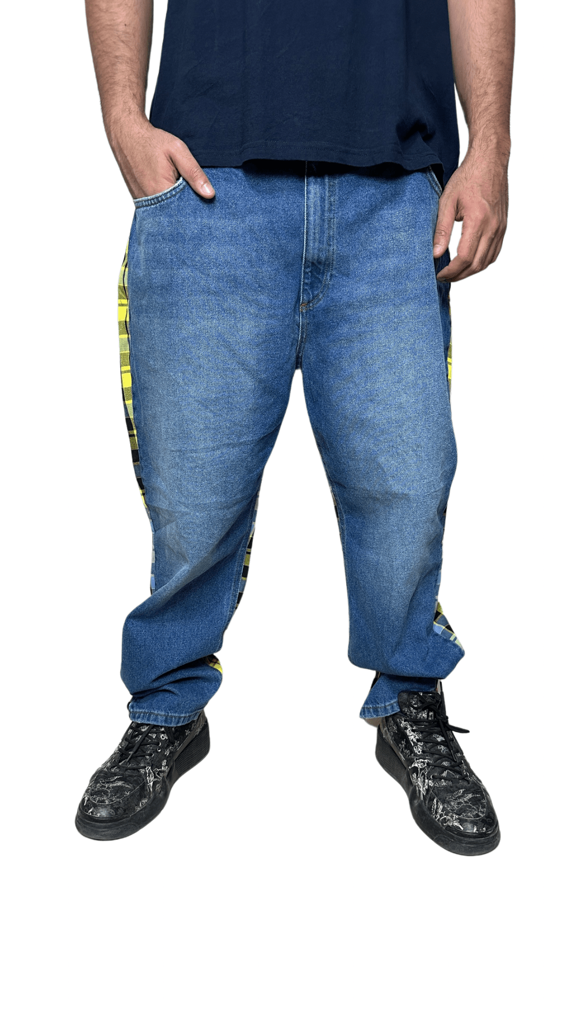 Reclaimed Vintage Denim Yellow Checkered Jeans W38 - Funkify