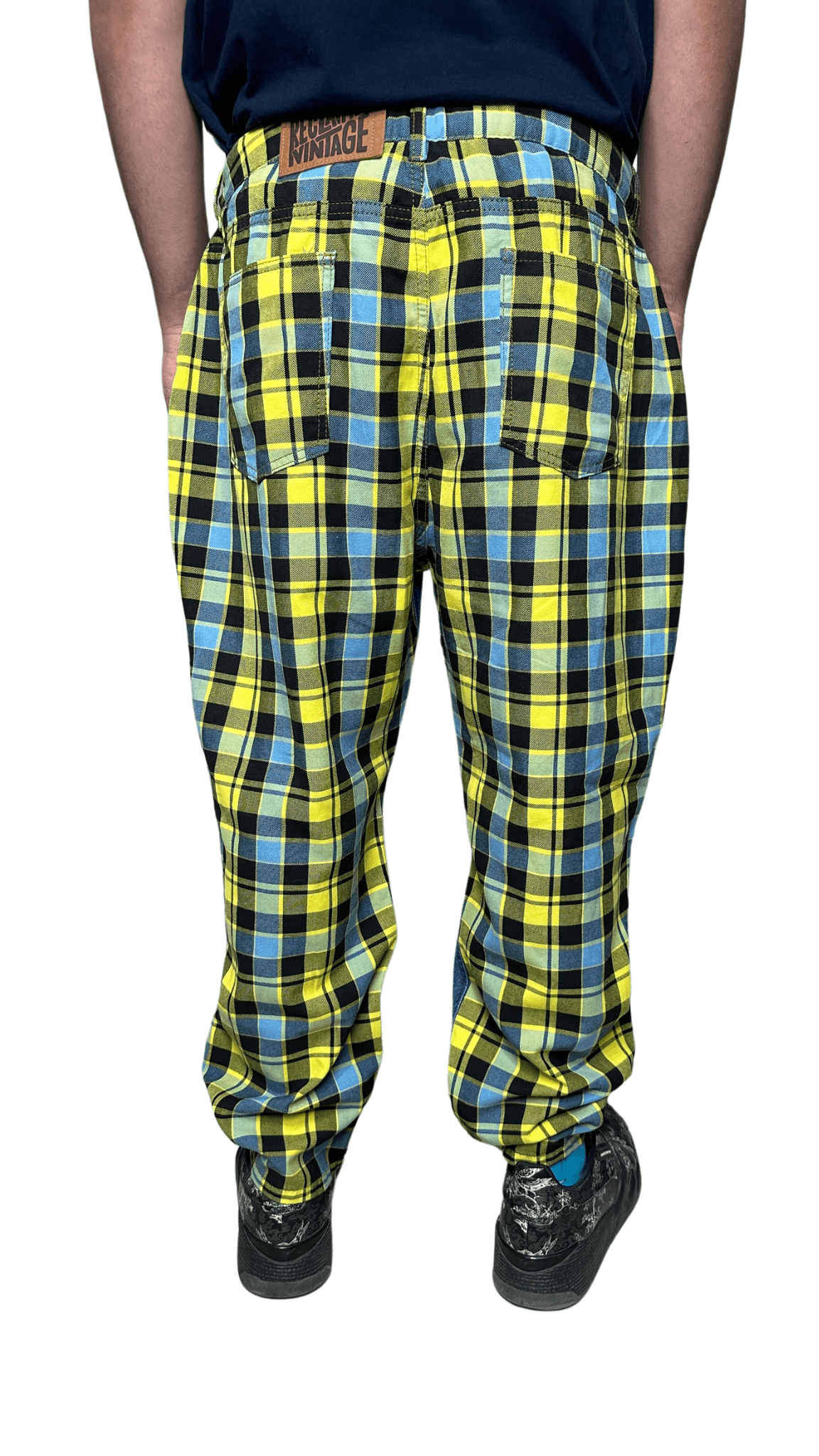 Reclaimed Vintage Denim Yellow Checkered Jeans W38 - Funkify