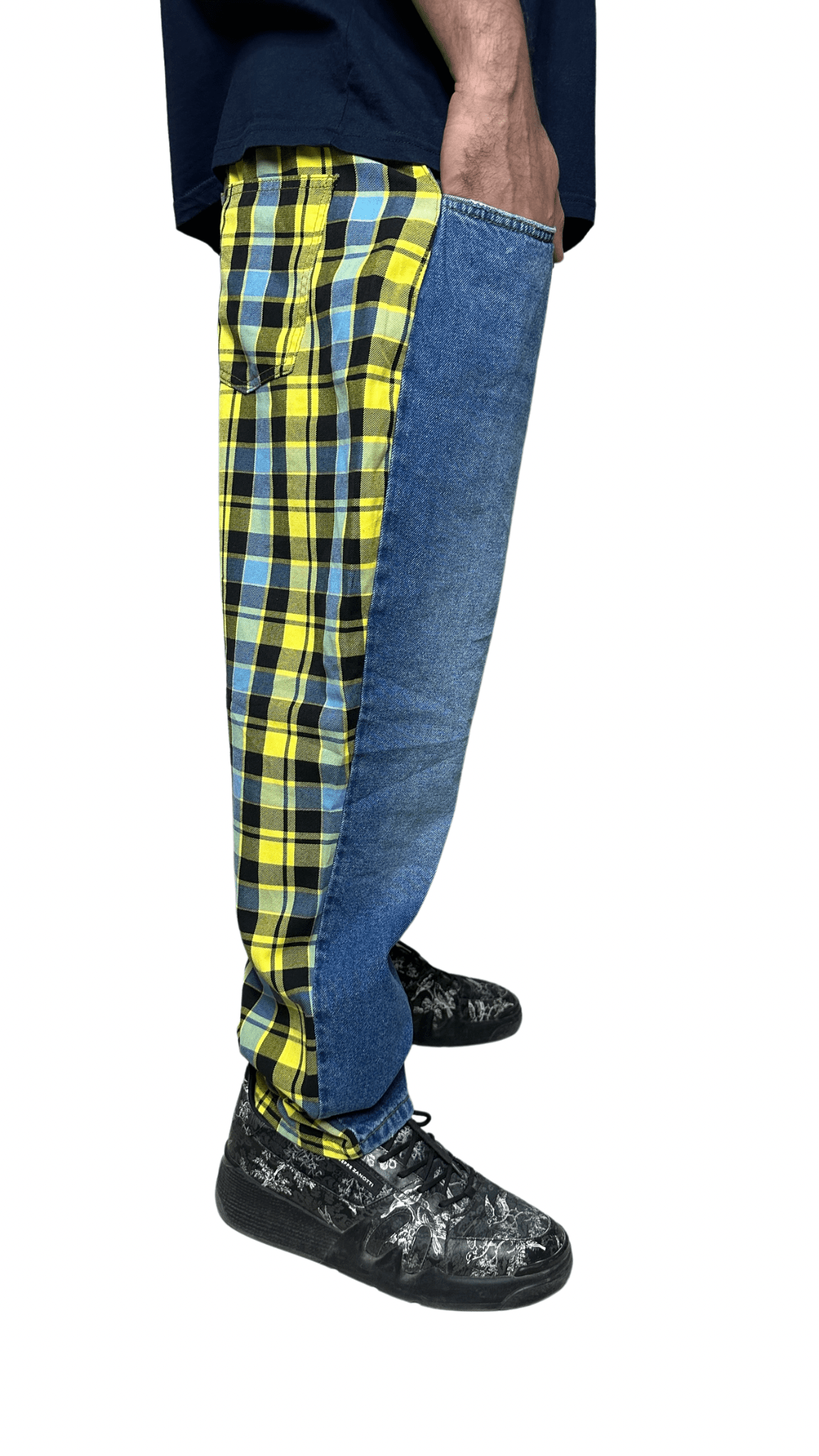 Reclaimed Vintage Denim Yellow Checkered Jeans W38 - Funkify