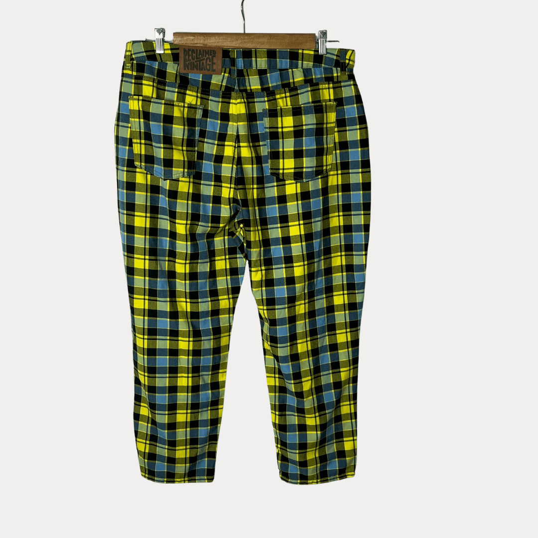 Reclaimed Vintage Denim Yellow Checkered Jeans W38 - Funkify