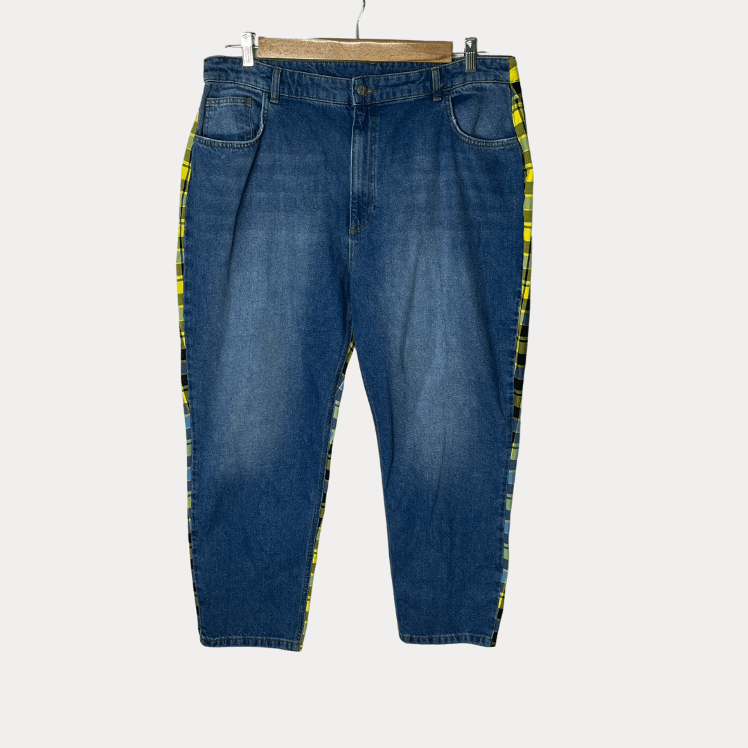 Reclaimed Vintage Denim Yellow Checkered Jeans W38 - Funkify
