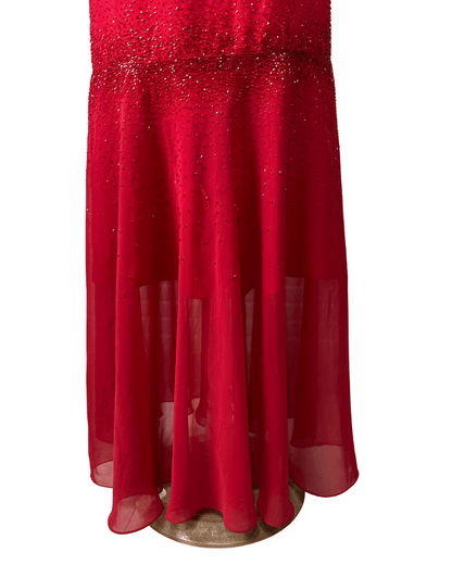 Red Beaded Maxi Evening Dress - Medium - Funkify