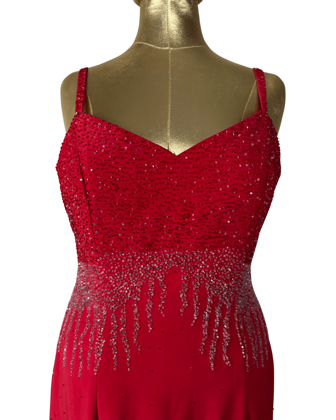 Red Beaded Maxi Evening Dress - Medium - Funkify