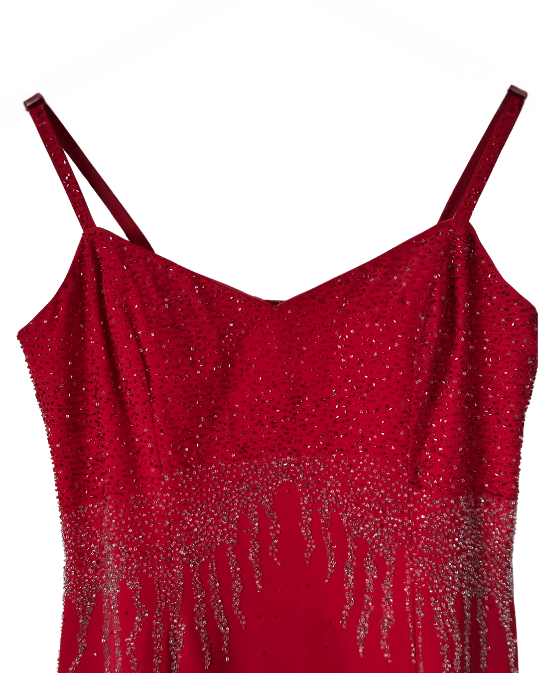 Red Beaded Maxi Evening Dress - Medium - Funkify