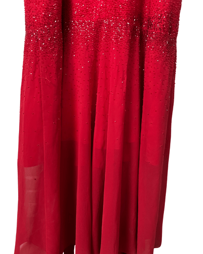 Red Beaded Maxi Evening Dress - Medium - Funkify