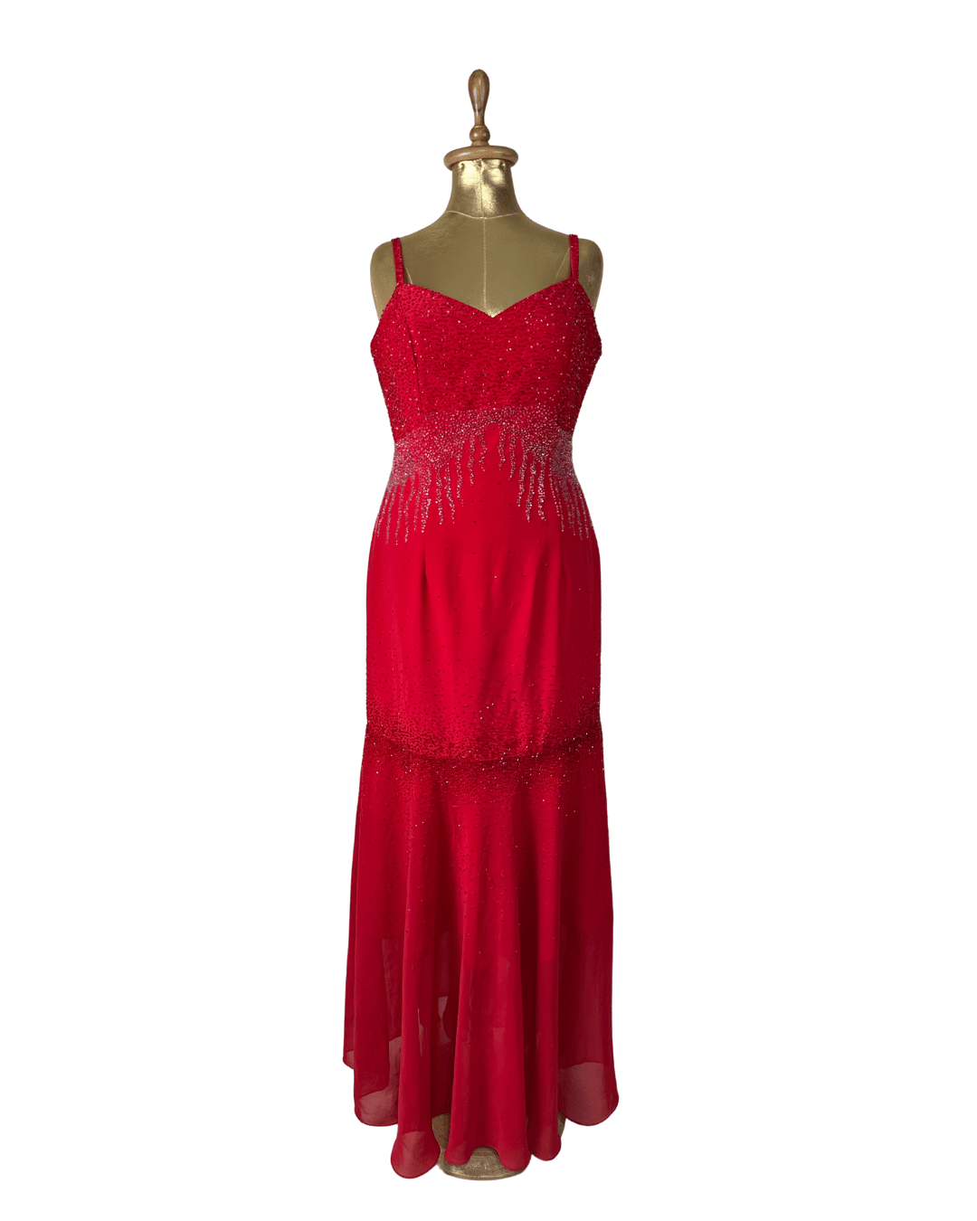 Red Beaded Maxi Evening Dress - Medium - Funkify
