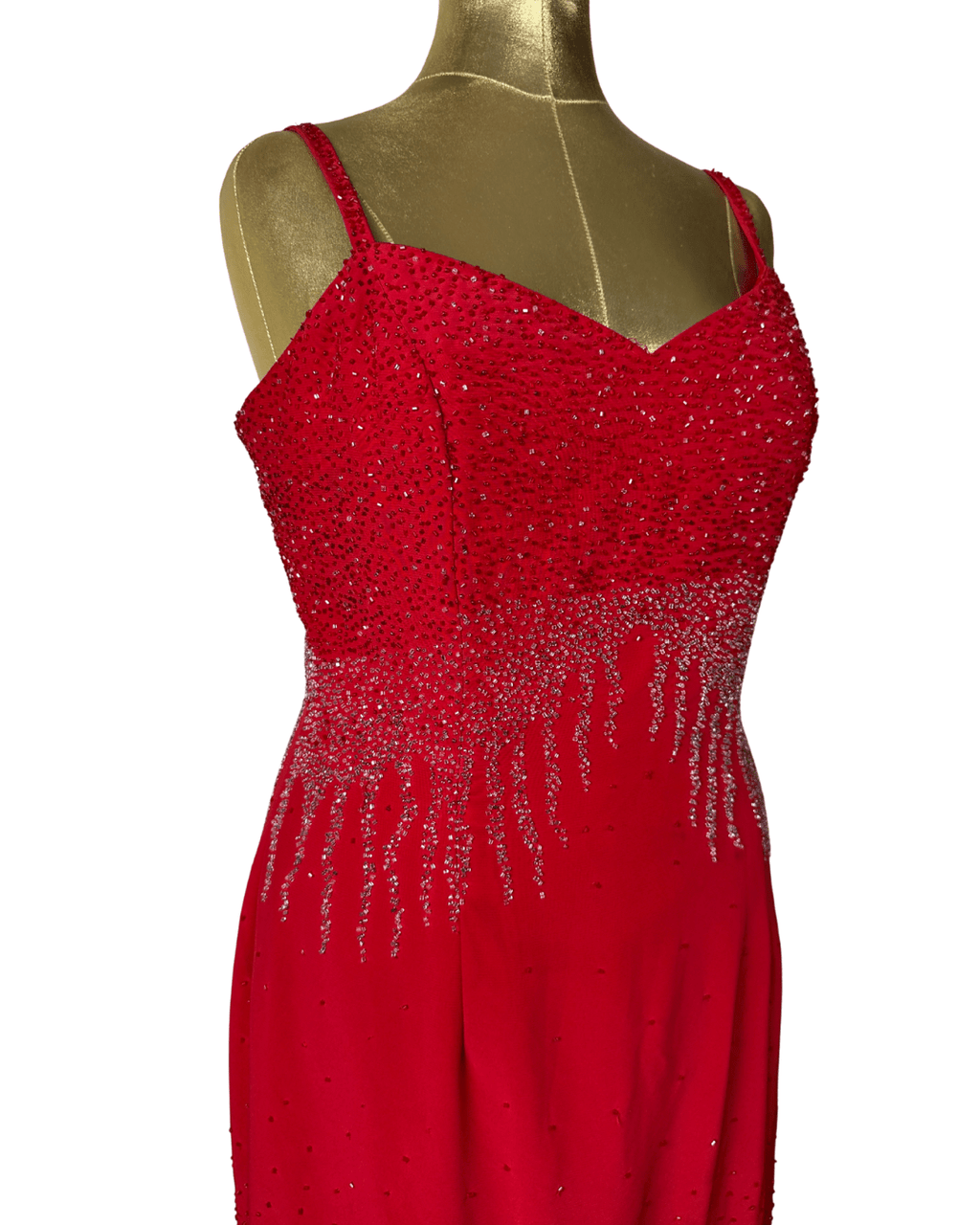 Red Beaded Maxi Evening Dress - Medium - Funkify