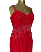Red Beaded Maxi Evening Dress - Medium - Funkify