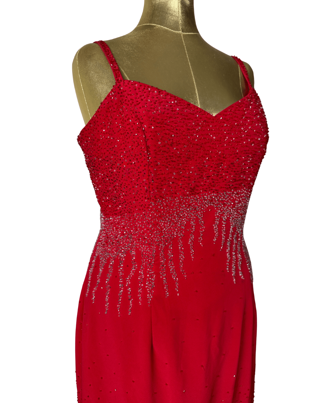 Red Beaded Maxi Evening Dress - Medium - Funkify