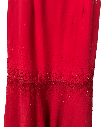 Red Beaded Maxi Evening Dress - Medium - Funkify