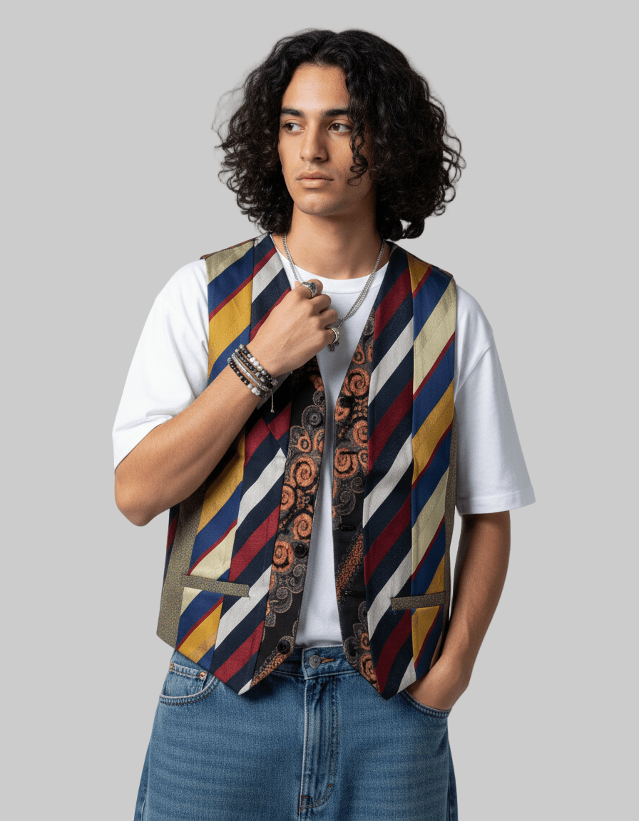 Retied Unisex Upcycled Neckties Vest Small - Funkify