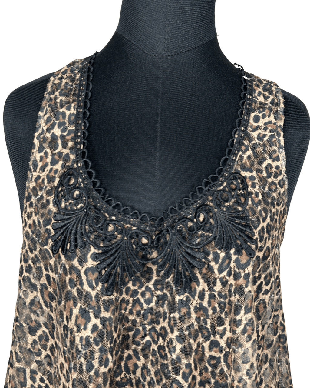 River Island Assymetrical Leopard Tank Top with Lace Trim - Funkify