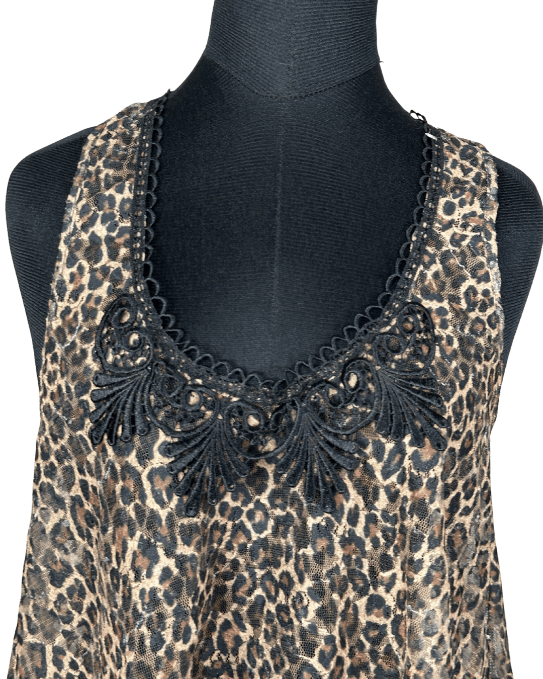River Island Assymetrical Leopard Tank Top with Lace Trim - Funkify