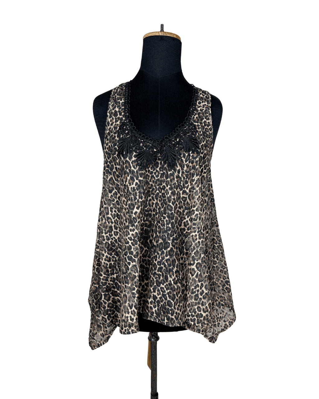 River Island Assymetrical Leopard Tank Top with Lace Trim - Funkify