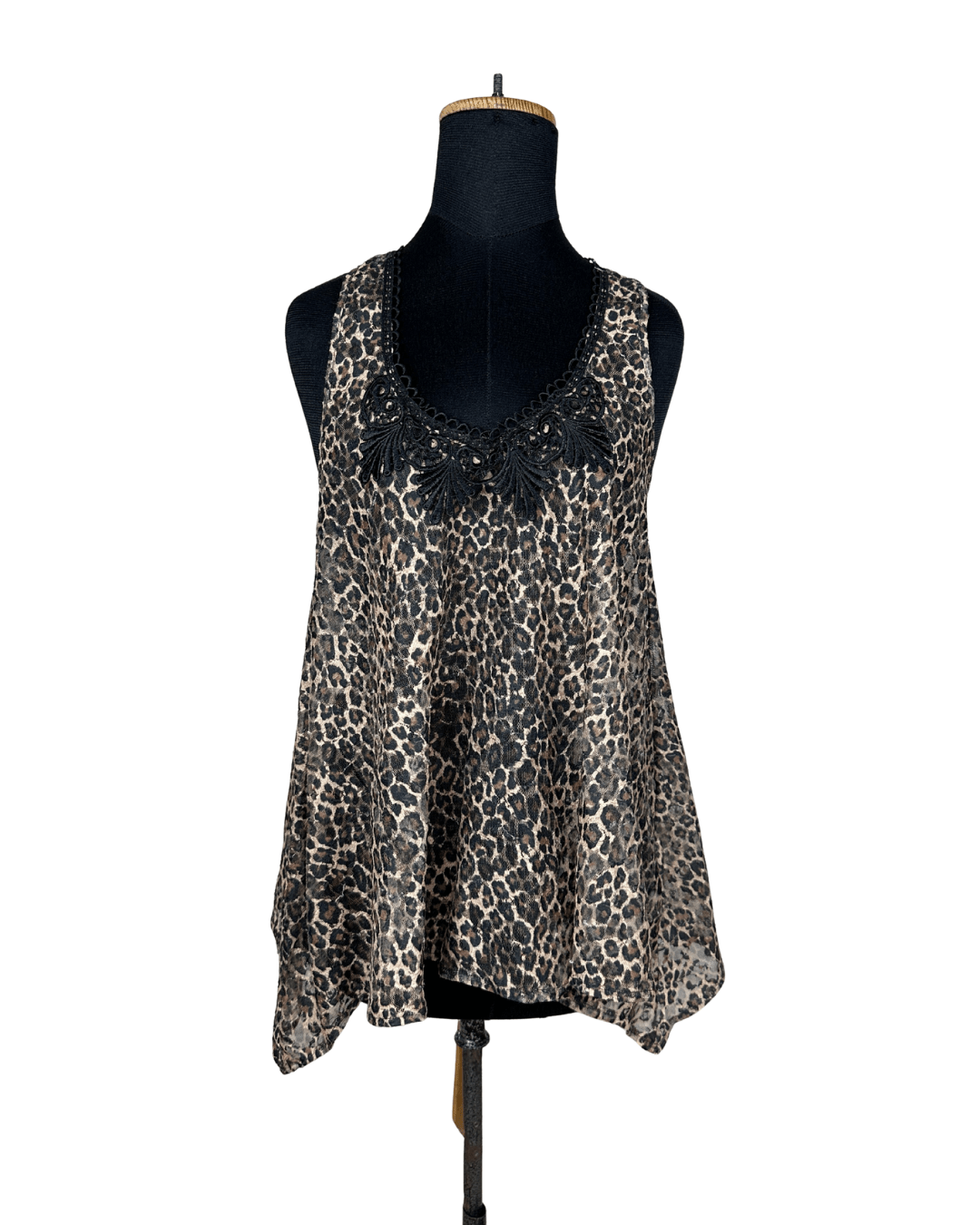 River Island Assymetrical Leopard Tank Top with Lace Trim - Funkify