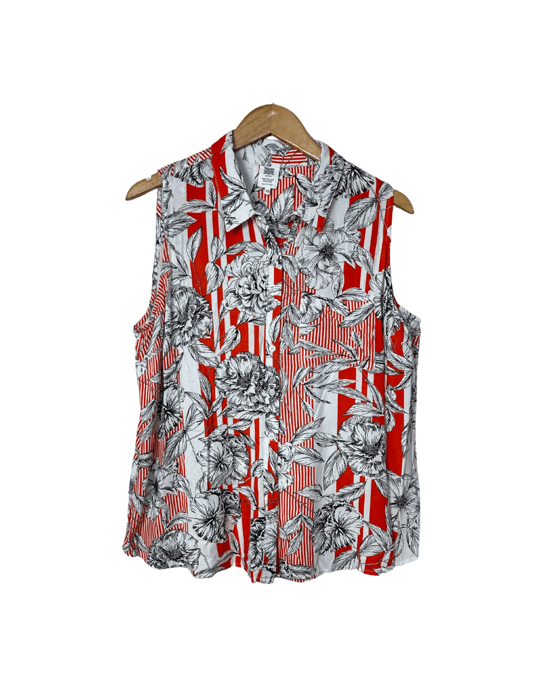 Rivers Stripe and Floral Sleeveless Shirt - Women's 2XL - Funkify