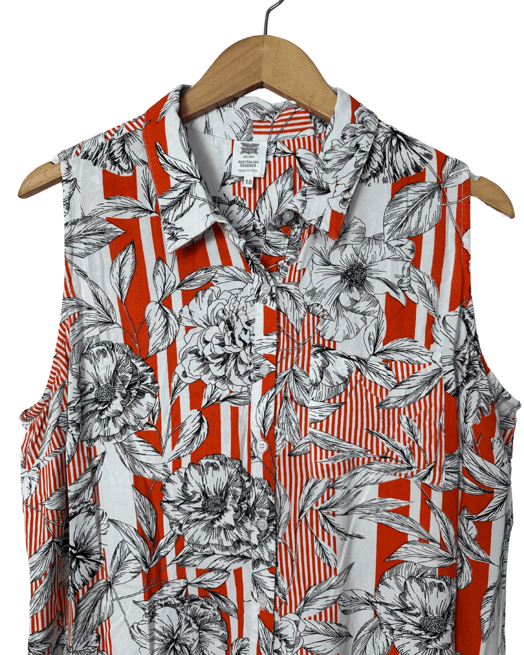 Rivers Stripe and Floral Sleeveless Shirt - Women's 2XL - Funkify