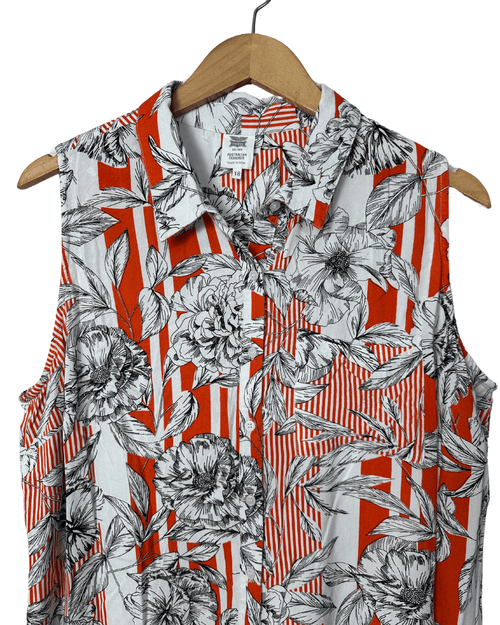 Rivers Stripe and Floral Sleeveless Shirt - Women's 2XL - Funkify