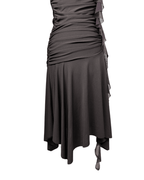Ruched Brown Midi Dress with Sequin Trim & Ruffle Side Detail - Funkify
