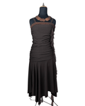 Ruched Brown Midi Dress with Sequin Trim & Ruffle Side Detail - Funkify