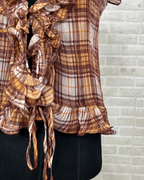 Ruffle Front Plaid Sheer Blouse - Funkify