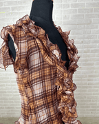 Ruffle Front Plaid Sheer Blouse - Funkify