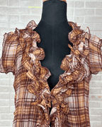 Ruffle Front Plaid Sheer Blouse - Funkify