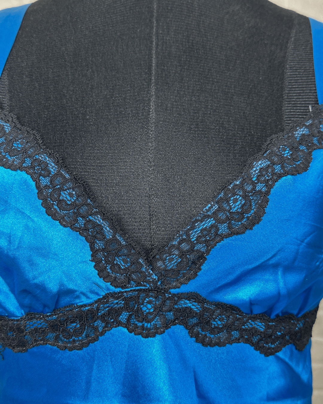 Satin Blue Lace Trim Cami Top Small - Funkify