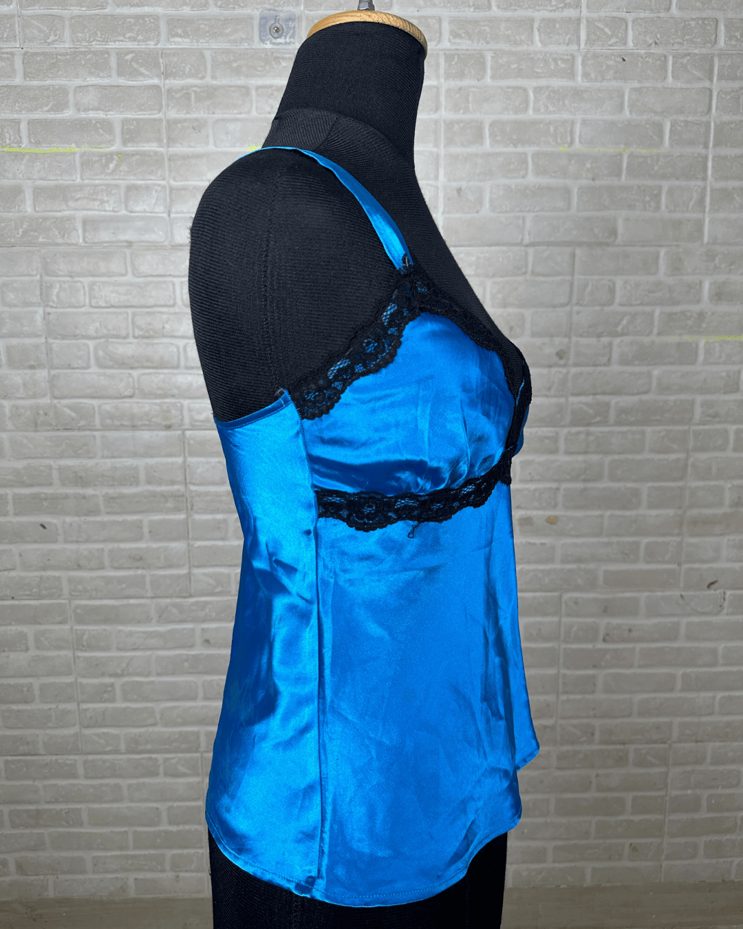 Satin Blue Lace Trim Cami Top Small - Funkify