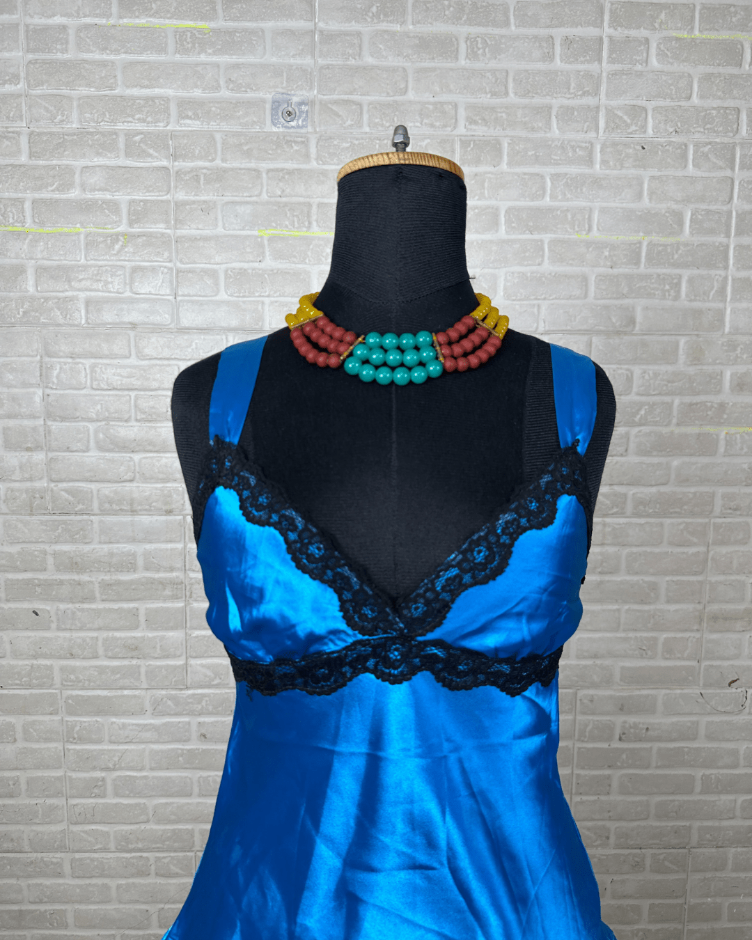 Satin Blue Lace Trim Cami Top Small - Funkify