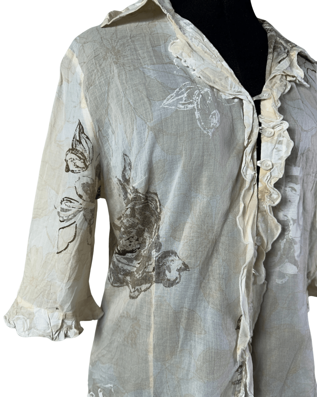 Senso Crinkled Ruffle Front Floral Blouse - Funkify