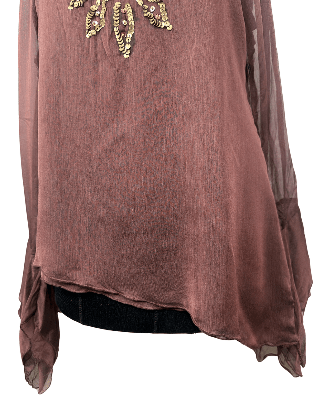 Sequin Embroidered Asymmetrical Blouse with Bell Sleeves - Funkify