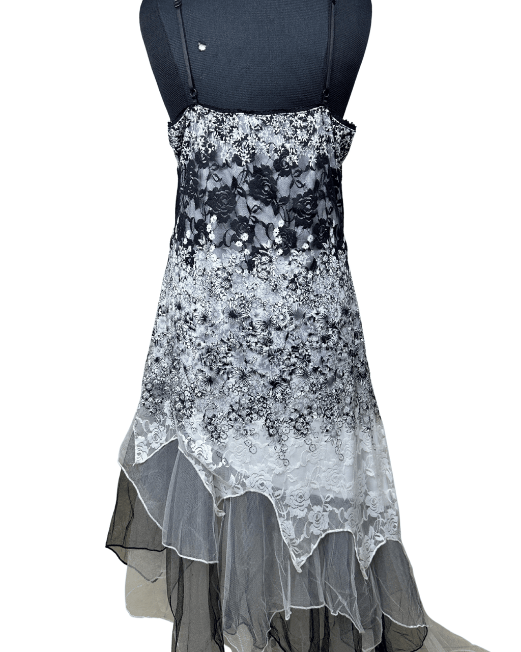 Sequined Lace Maxi Dress with Asymmetrical Hem - Funkify