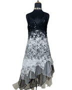 Sequined Lace Maxi Dress with Asymmetrical Hem - Funkify