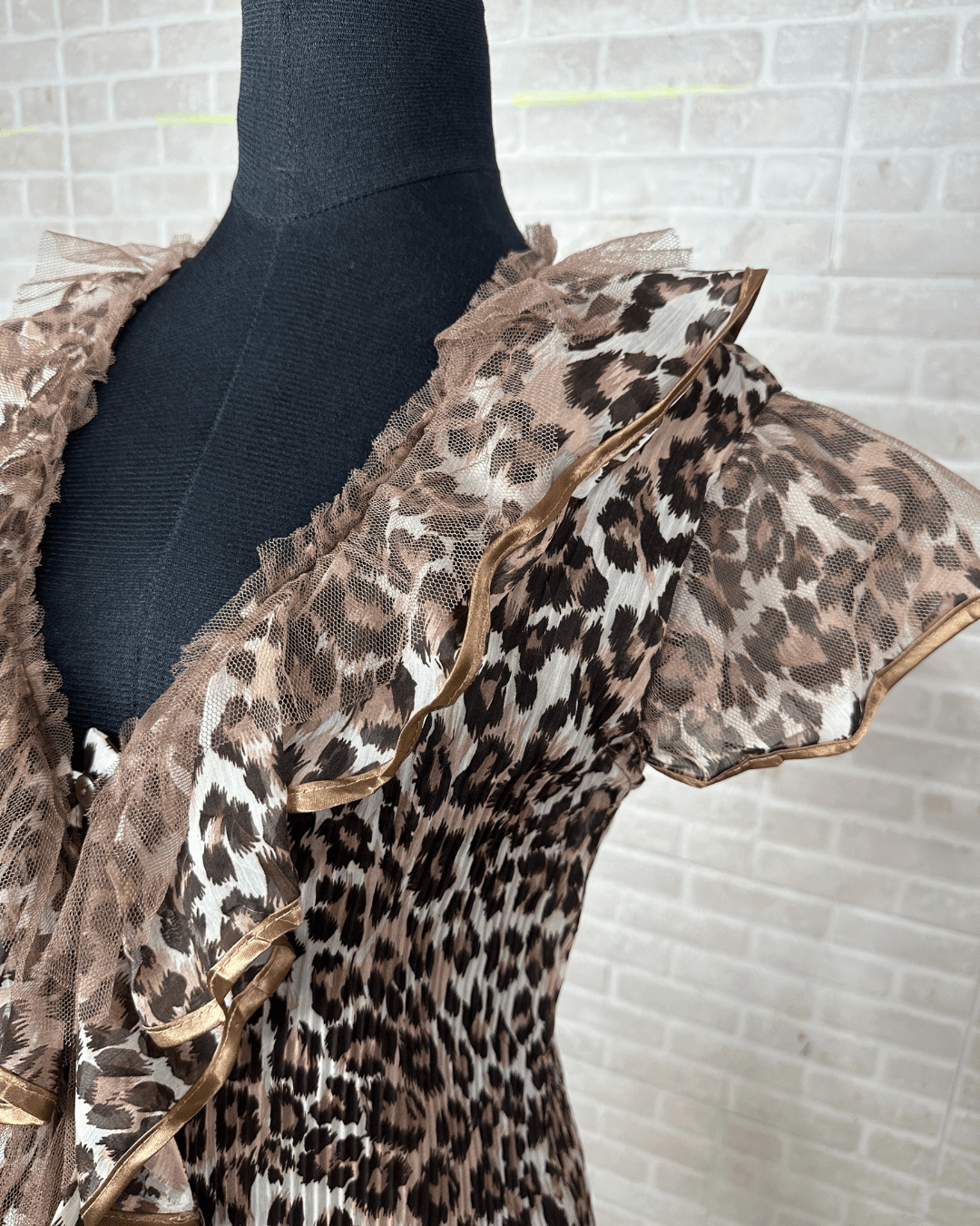 Sheer Ruffled Animal Print Blouse - Funkify