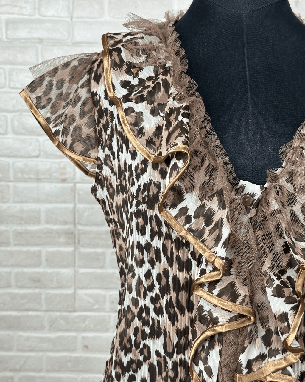Sheer Ruffled Animal Print Blouse - Funkify