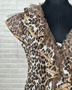 Sheer Ruffled Animal Print Blouse - Funkify