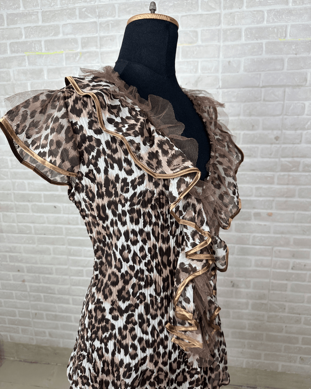 Sheer Ruffled Animal Print Blouse - Funkify