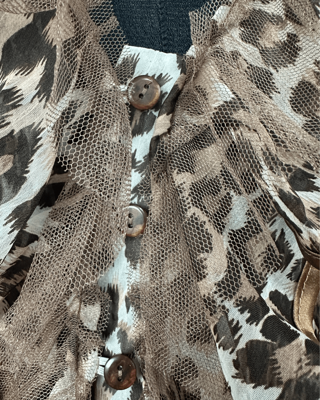 Sheer Ruffled Animal Print Blouse - Funkify