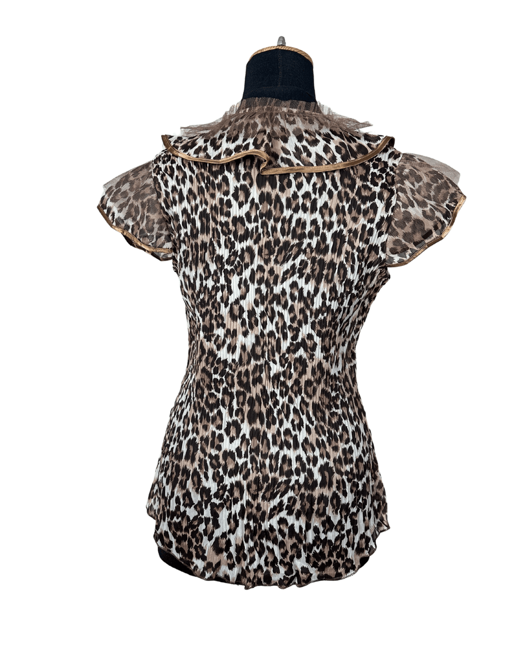 Sheer Ruffled Animal Print Blouse - Funkify